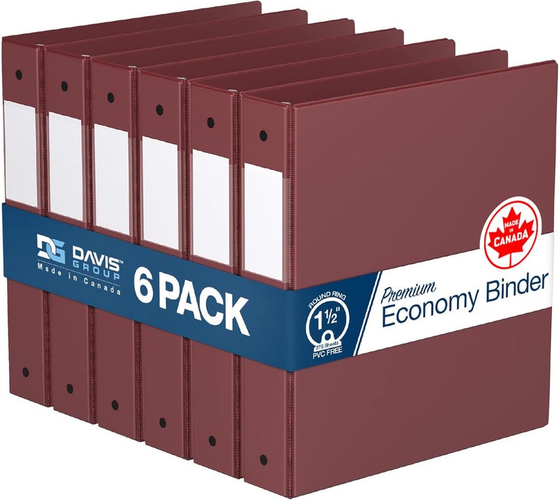 Davis Group Premium Economy 6-Pack 3-Ring Binders for School or Office, Round-Ring Binders, 1.5 Inch, Burgundy - Image 1